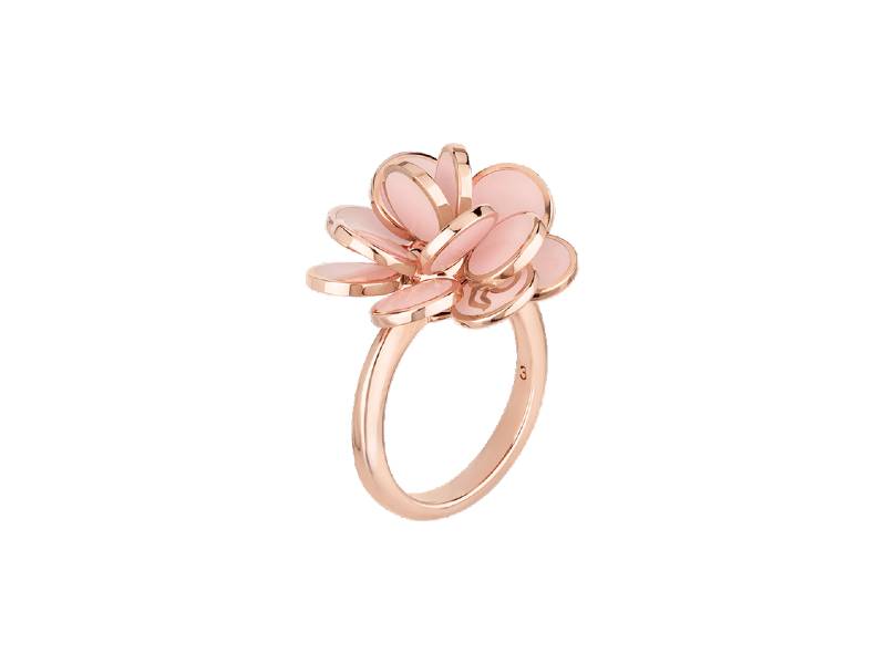 ROSE GOLD FLOWER RING WITH PINK ENAMEL MINI PAILLETTES CHANTECLER 35257
